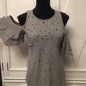 Gray Distressed Open shoulder Top